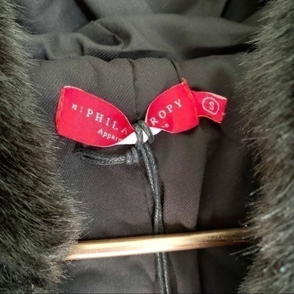 n: PHILANTHROPY Black Faux Fur‎ Full Zip Hooded Coat Jacket New Size Small - Picture 6 of 12
